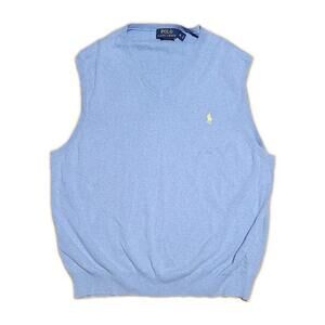 Polo Ralph Lauren Men's Pima Cotton V-neck Sweater Vest In Light Blue. Size XL